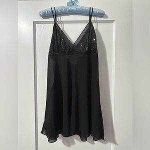 LAI Black Sheer & Sequin Babydoll Teddy & Thong Panties Lingerie Set Size Large